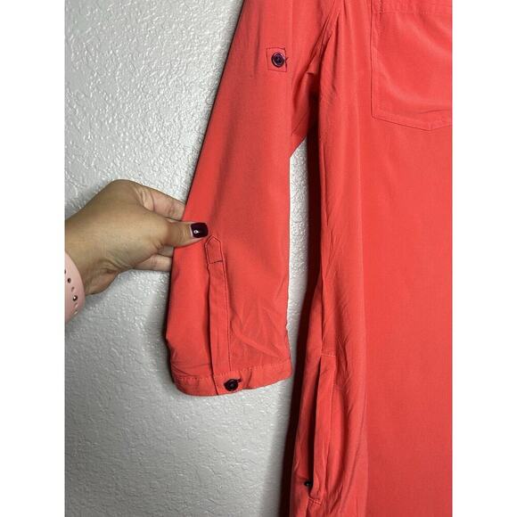 Title Nine Nimblene Shift Coral Orange Quarter Zip Pockets Roll Tab Sleeves Med - Picture 12 of 12